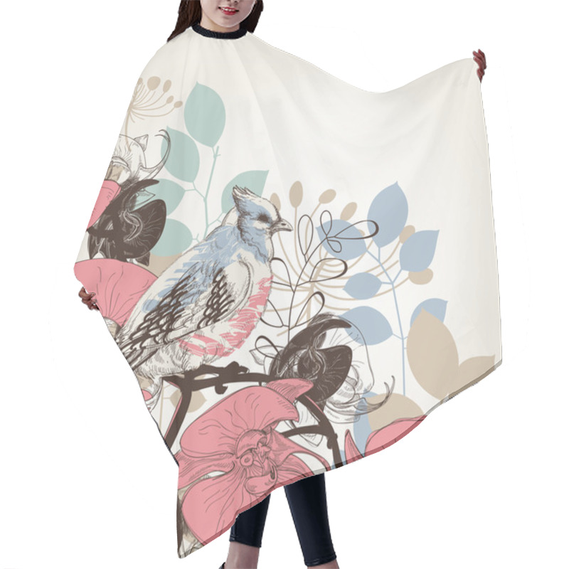 Personality  Orchid Flowers And Bird Retro Background Hair Cutting Cape