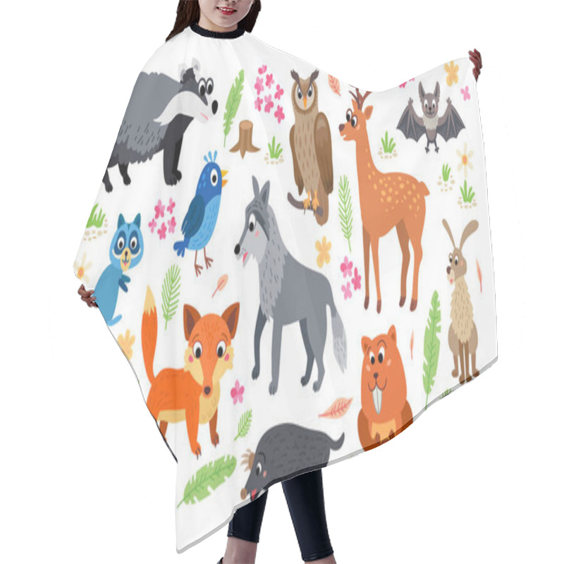 Personality  Woodland Forest Animals Set Isolated On White Hair Cutting Cape