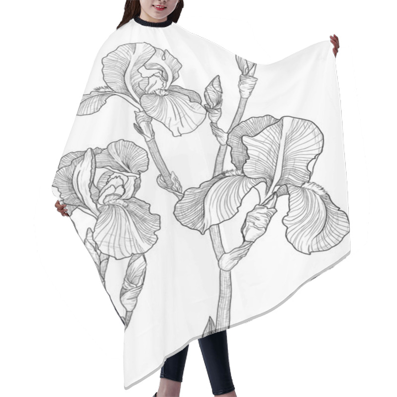 Personality  Sketch Of Bouquet Of Blooming Irises Hair Cutting Cape