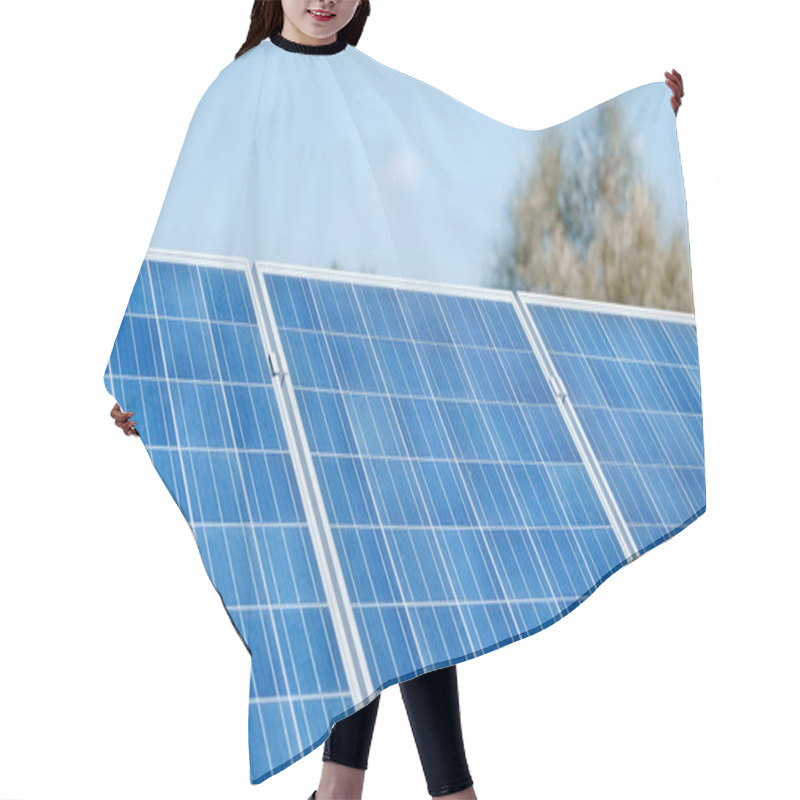 Personality  Blue Construction Of Solar Battery Panels Against Sky Hair Cutting Cape