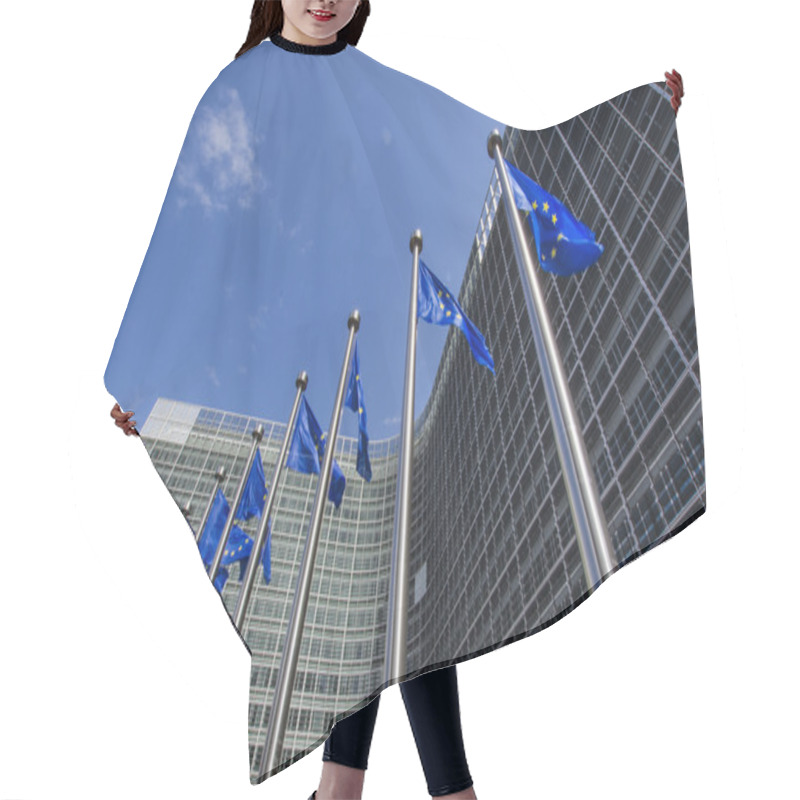 Personality  EU Flags In Front Of European Commission In Brussels Hair Cutting Cape