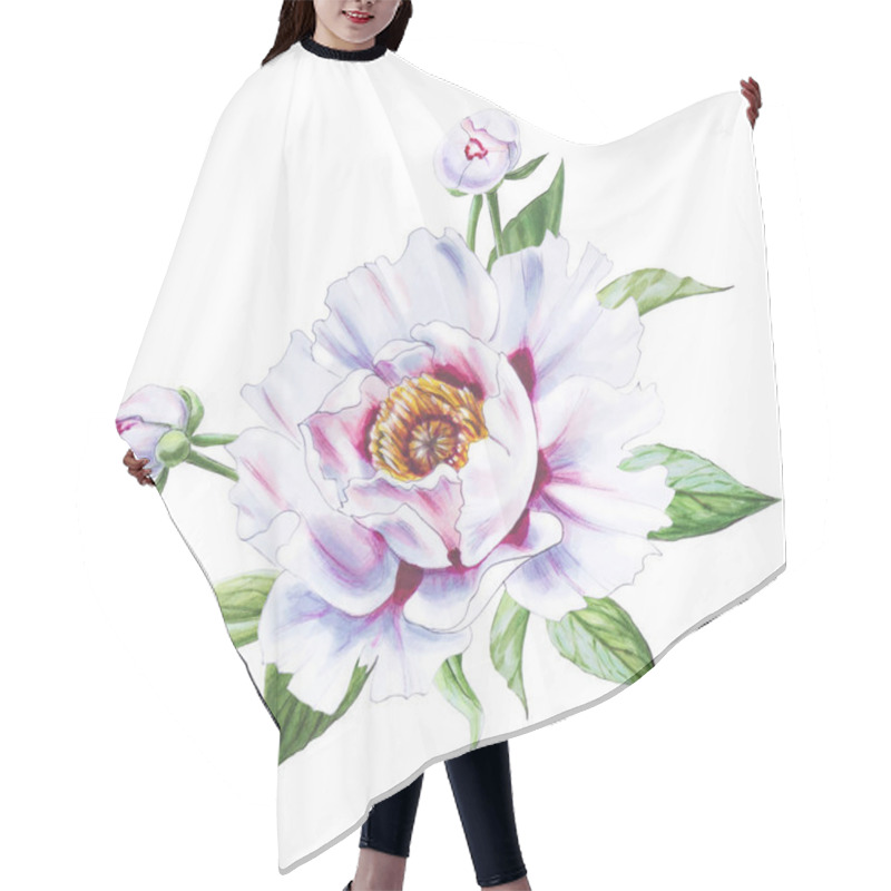 Personality  White Peony Flower Illustration On White Background Hair Cutting Cape