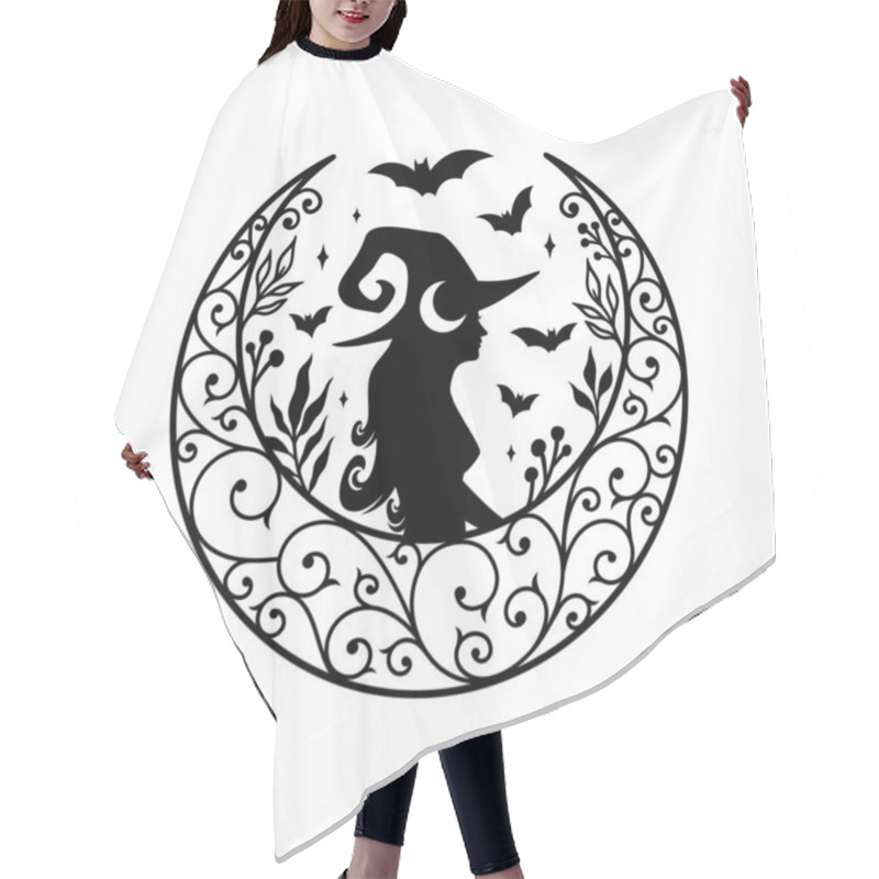 Personality  Silhouette Of Beautiful Young Witch With Crescent Moon Decoration Hair Cutting Cape