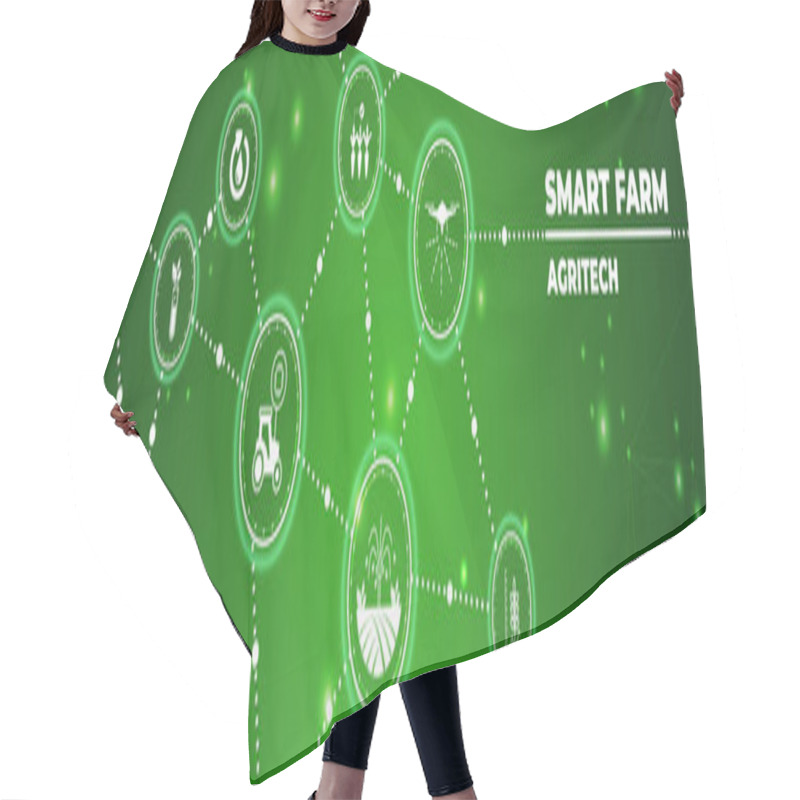 Personality  Smart Farm Or Agritech Vector Illustration. Banner With Connected Icons Related To Smart Agriculture Technology, Digital Iot Farming Methods And Farm Automation.  Hair Cutting Cape