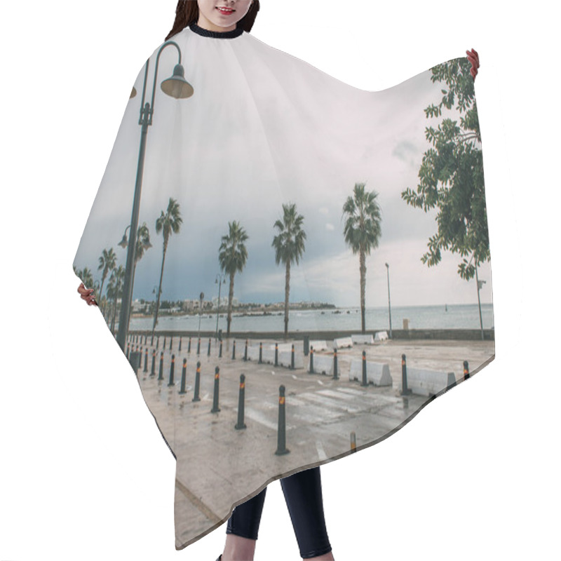 Personality  Street Lamp Near Green Palm Trees And Sea  Hair Cutting Cape