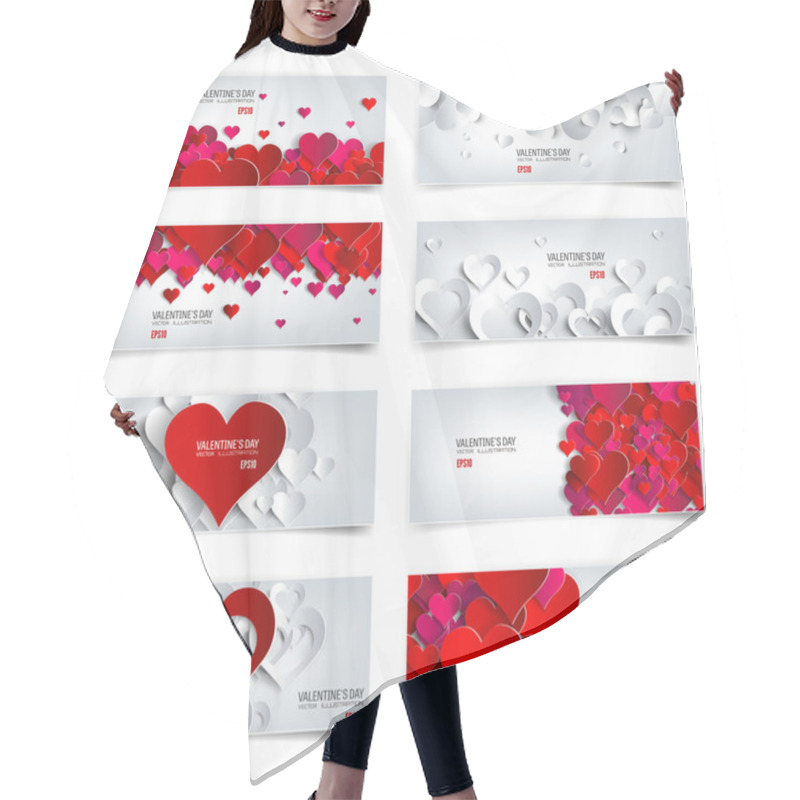 Personality  Valentines Day. Abstract Cards With Paper Hearts. Love, Heart. Hair Cutting Cape