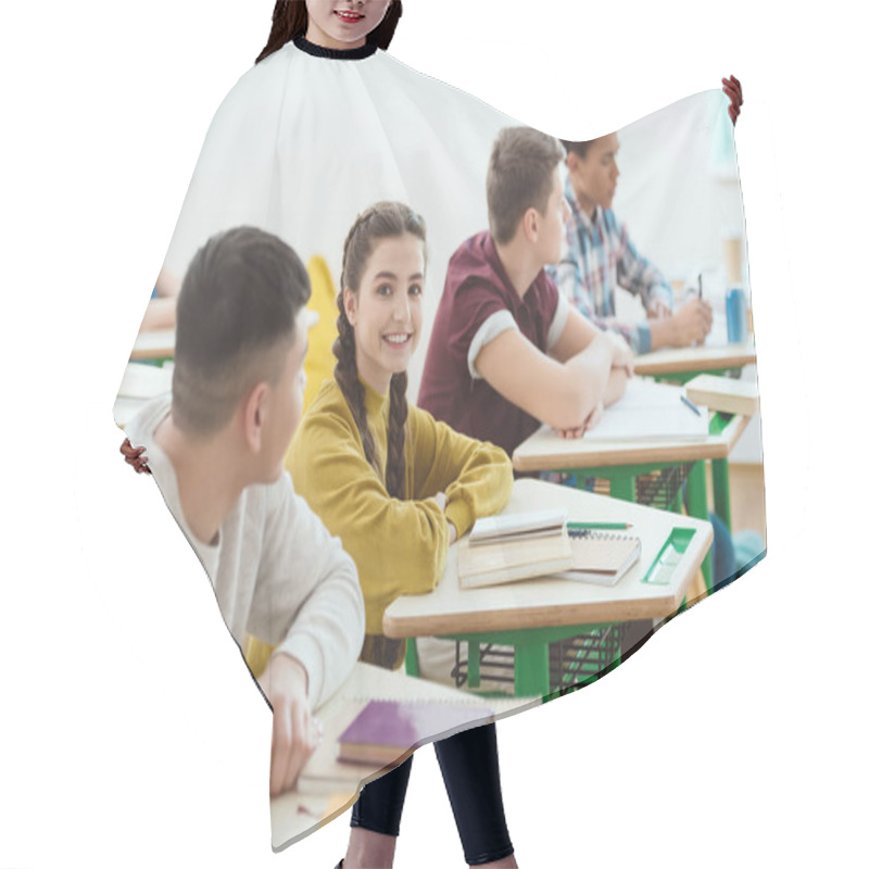 Personality  Row Of High School Students Sitting In Class During Lesson Hair Cutting Cape