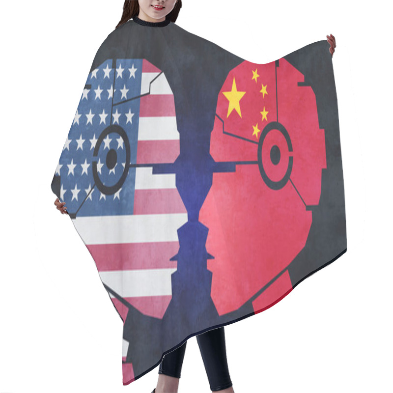 Personality  China And US Technology And AI Technologies As Tech Competition For Technological Dominance Andartificial Intelligence Trade War Or National Security Risk In A 3D Illustration Style. Hair Cutting Cape