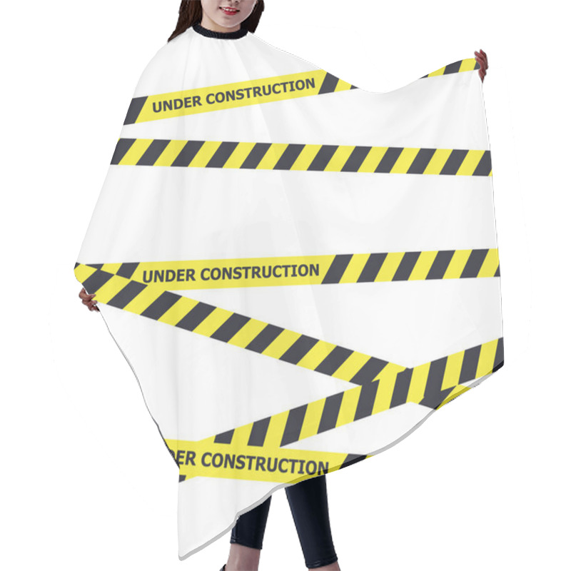 Personality  Caution And Danger Ribbon Over White Background. Warning Tape Banner Hair Cutting Cape