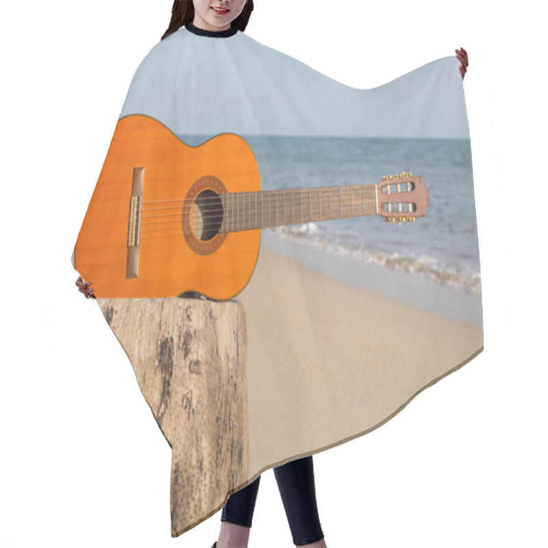 Personality  Guitar On Sand Beach In The Beautiful Summer Hair Cutting Cape