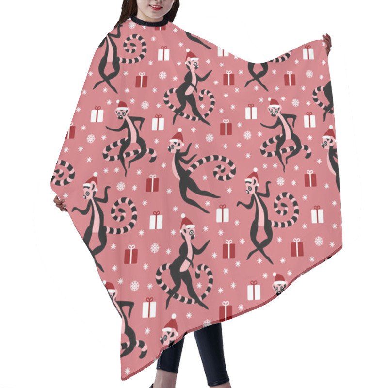 Personality  Cristmas Pattern With Lemurs On Pink Background Hair Cutting Cape