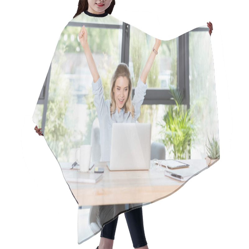 Personality  Businesswoman Working In Office Hair Cutting Cape