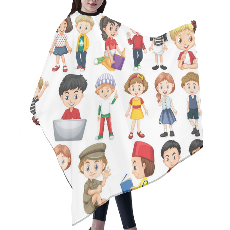 Personality  Set Of Isolated Children In Different Actions Hair Cutting Cape