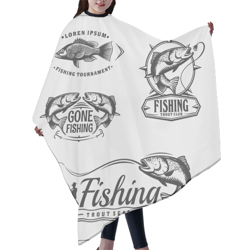 Personality  Fishing Labels. Vector Illustration. Hair Cutting Cape