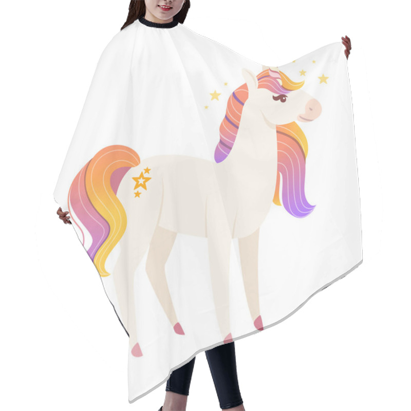 Personality  Magic Mythical Animal From Fairy Tale Unicorn Cartoon Animal Design Flat Vector Illustration Isolated On White Background Hair Cutting Cape