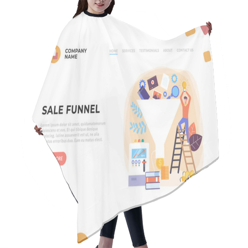 Personality  Sale Marketing Idea Funnel Concept. Vector Flat Graphic Design Illustration Hair Cutting Cape