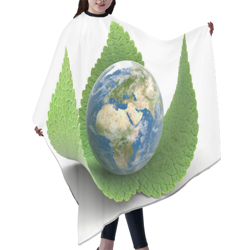 Personality  3d Globe On Leaves. Image With Clipping Path  Hair Cutting Cape