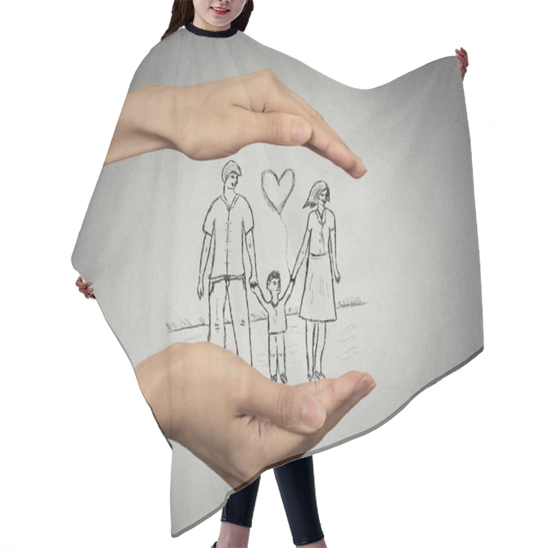 Personality  Woman's Hands Protecting Happy Family Hair Cutting Cape