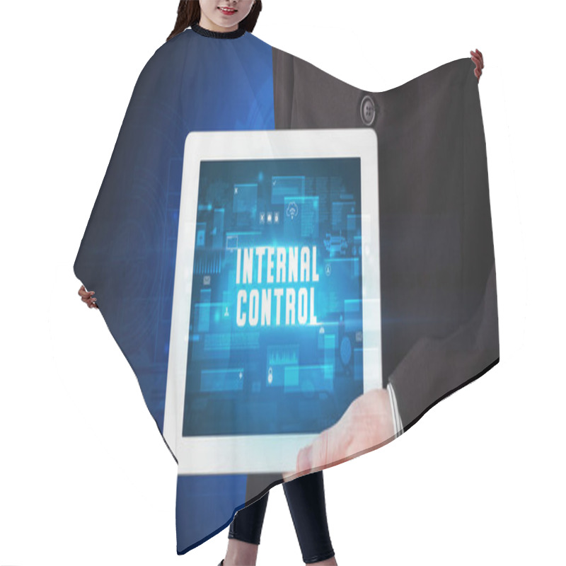 Personality  Person Holding Tablet, Security Concept Hair Cutting Cape