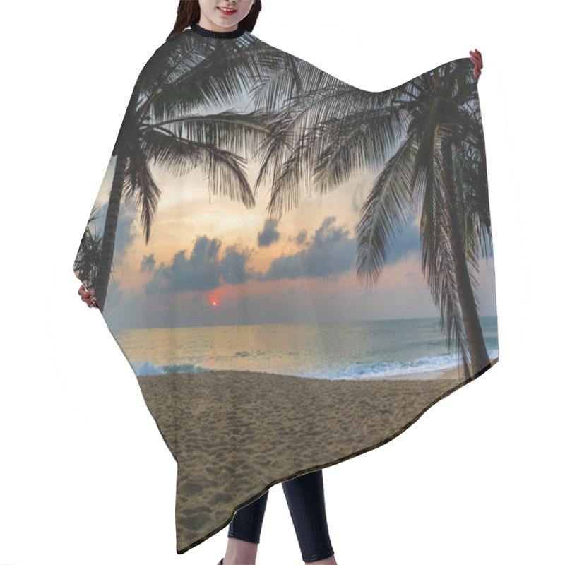 Personality  Sunset Beach With Palm Trees And Beautiful Sky.  Hair Cutting Cape