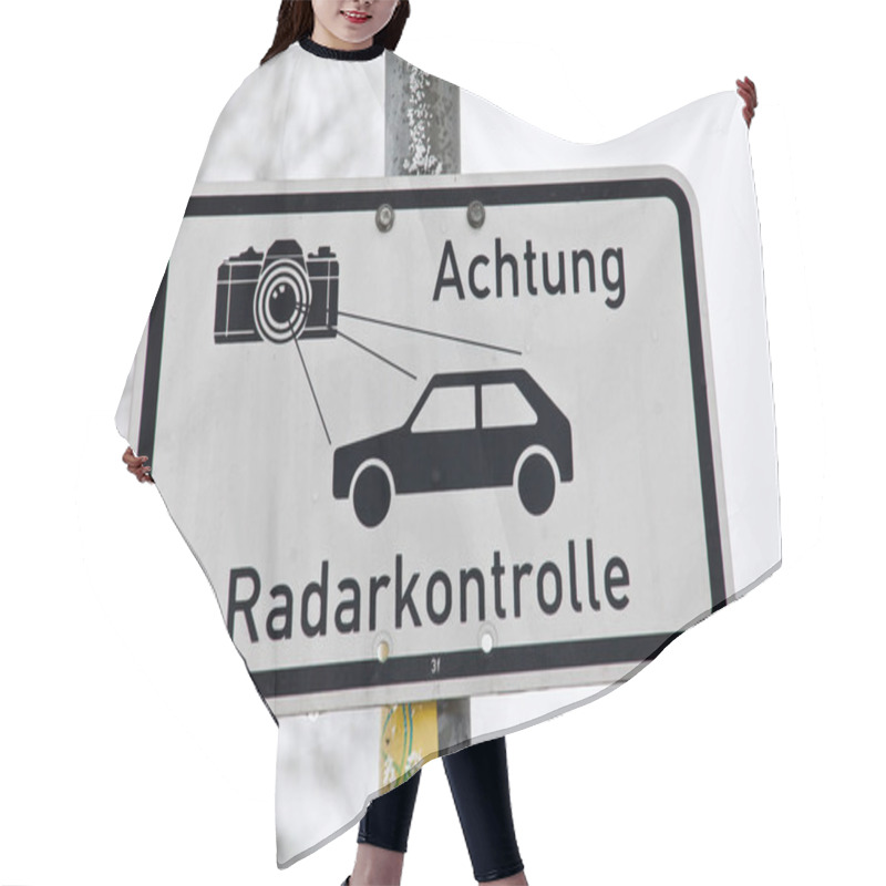 Personality  German Language Radar Control Sign Warning Car Drivers About Speed Control. Text Translation 