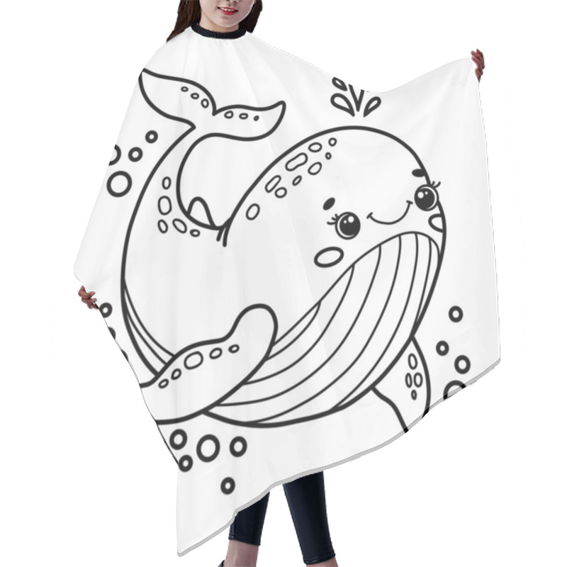 Personality  Vector Illustration Of Adorable Smiling Whale With Expressive Eyes And Playful Bubbles. Perfect For Childrens Coloring Books, Educational Materials, Or Creative Projects.  Hair Cutting Cape