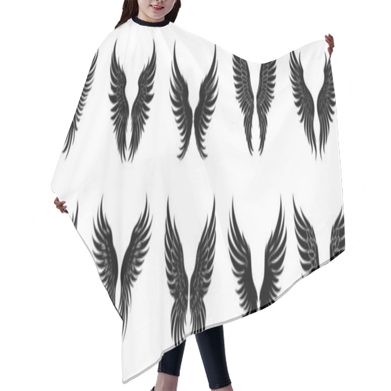 Personality  Wings Icon. Set Of Black Icons Of Wings On White Background. Wings Logo Design. Vector Illustration Hair Cutting Cape