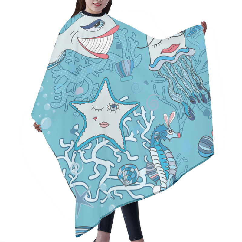 Personality  Underwater Seamless Sea World Hair Cutting Cape