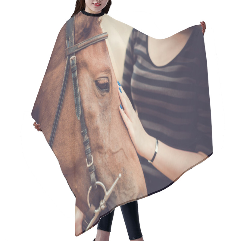 Personality  Horsewoman Stroking Her Pet Hair Cutting Cape