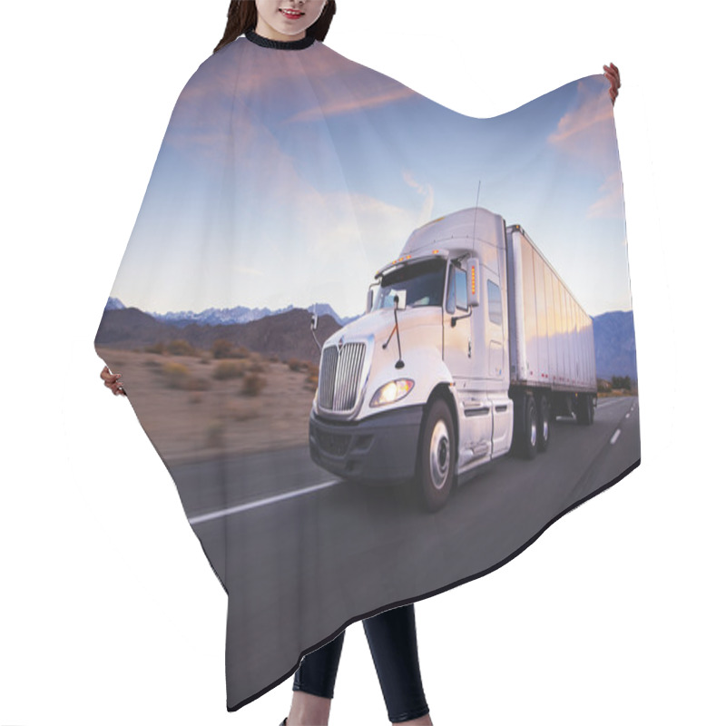 Personality  Truck And Highway At Sunset - Transportation Background Hair Cutting Cape