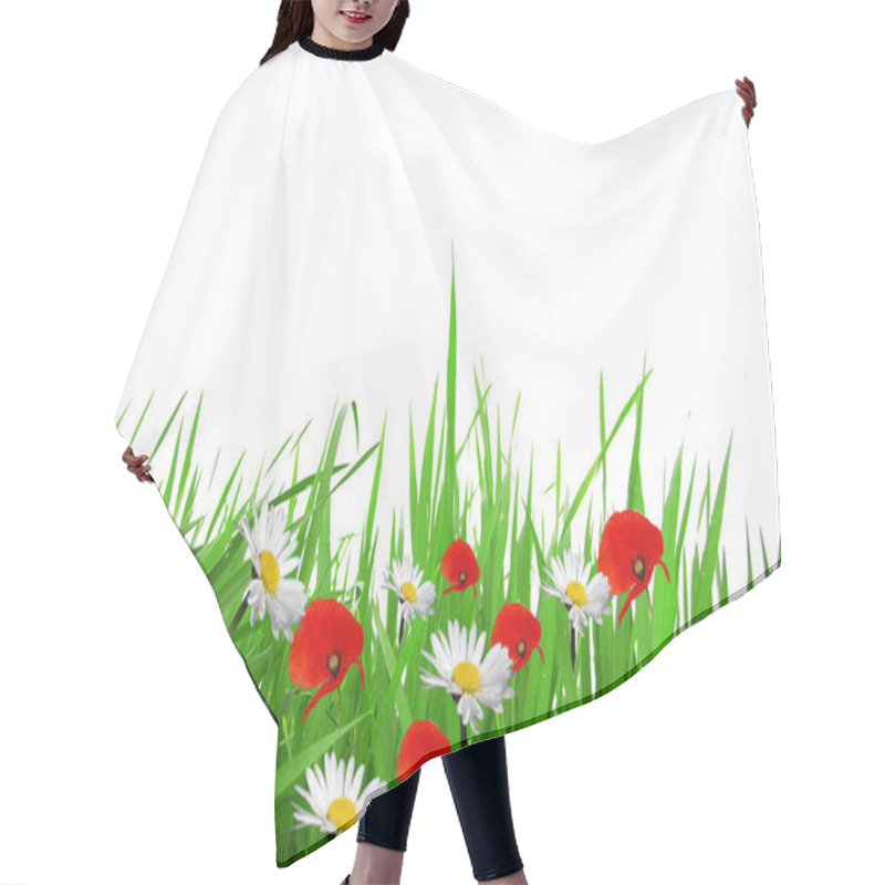 Personality  Grass Poppies And Daisies On A White Background 255  Hair Cutting Cape