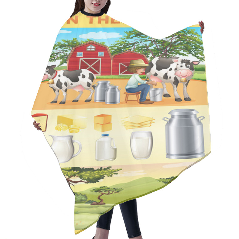 Personality  Farm Theme With Farmer And Dairy Products Hair Cutting Cape