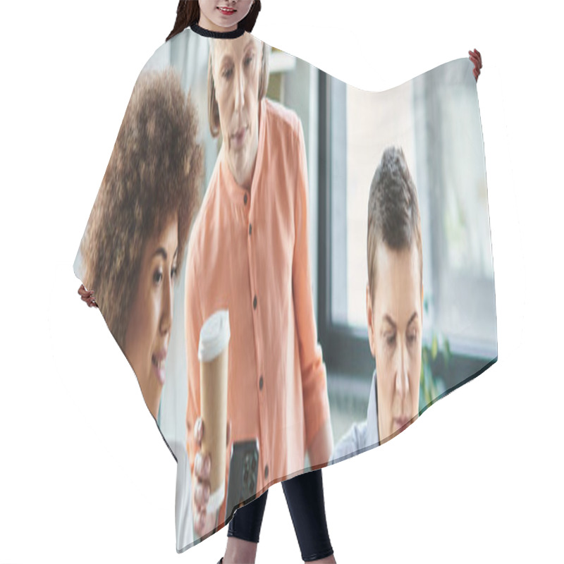 Personality  A Group Of Hard-working Women Of Varying Ethnicities And Sexual Orientations Stand Around A Table Engaged In A Project. Hair Cutting Cape