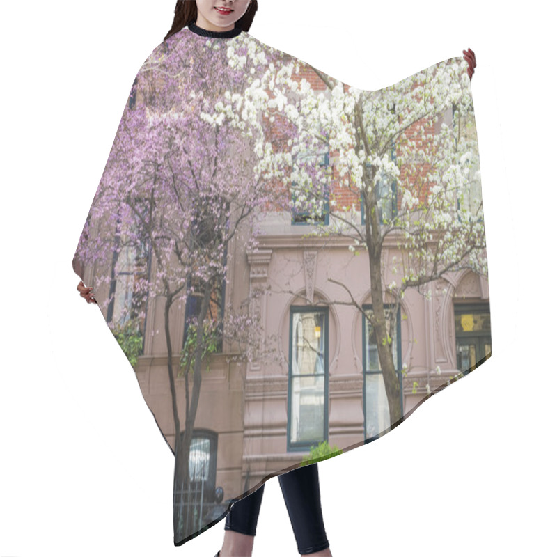 Personality  Blooming Cherry Trees Outside Of Old New York Apartment Building Hair Cutting Cape