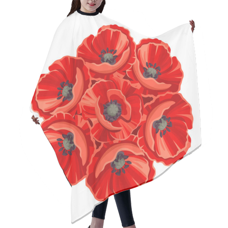 Personality  Bouquet Of Red Poppy Flowers. Vector Illustration. Hair Cutting Cape