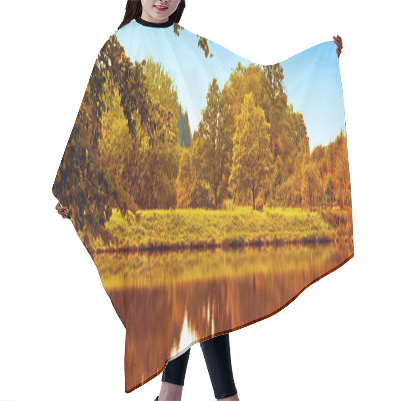 Personality  Lake In The Autumn Forest With Reflection. Hair Cutting Cape