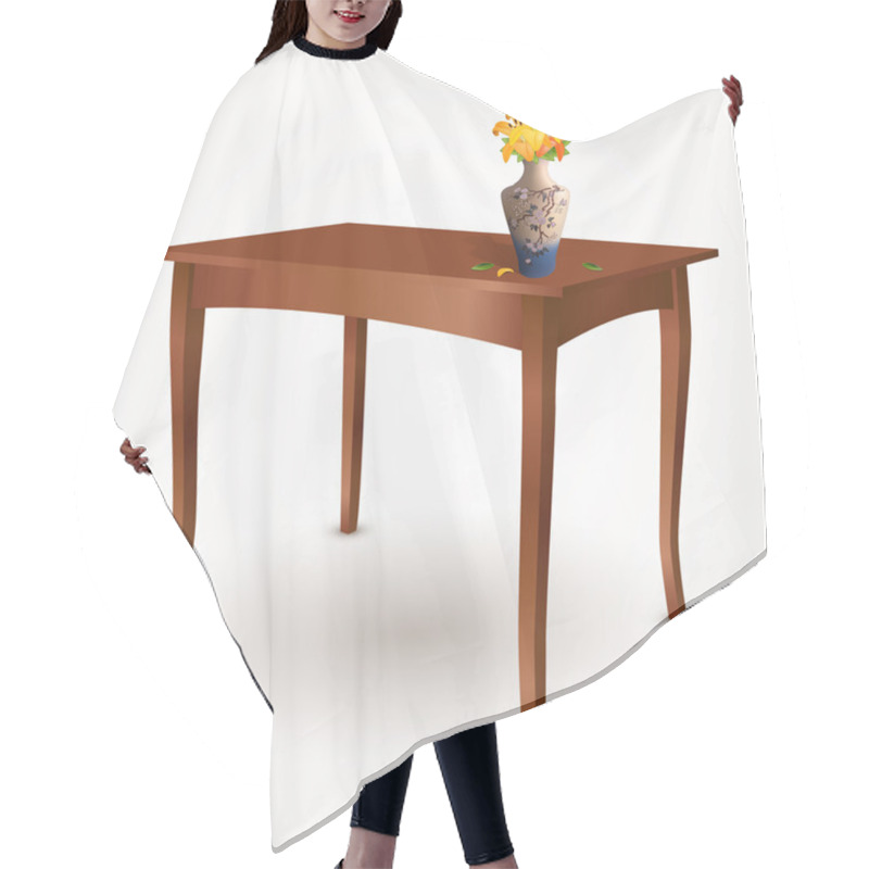 Personality  Wooden Table With Vase Of Flowers Hair Cutting Cape