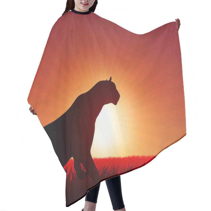 Personality  Lion On Sunset Background Hair Cutting Cape