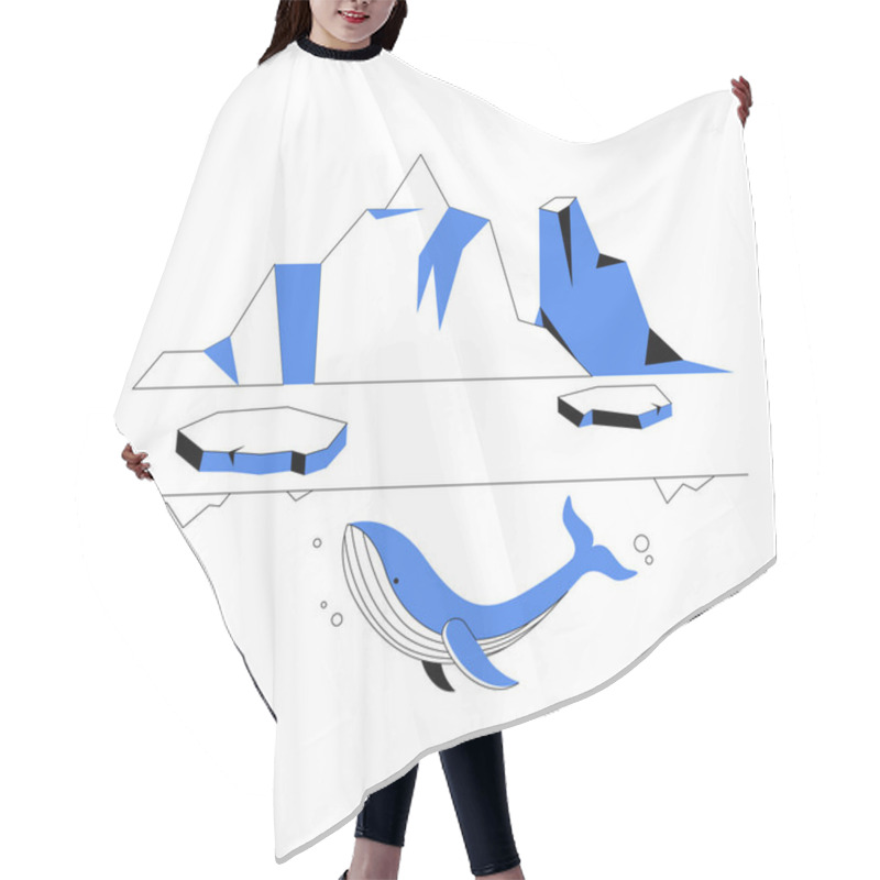 Personality  A Whale Swimming Under An Arctic Iceberg, Representing Marine Life, Ocean Exploration, And Environmental Conservation, Designed As A Flat Vector Illustration. Hair Cutting Cape