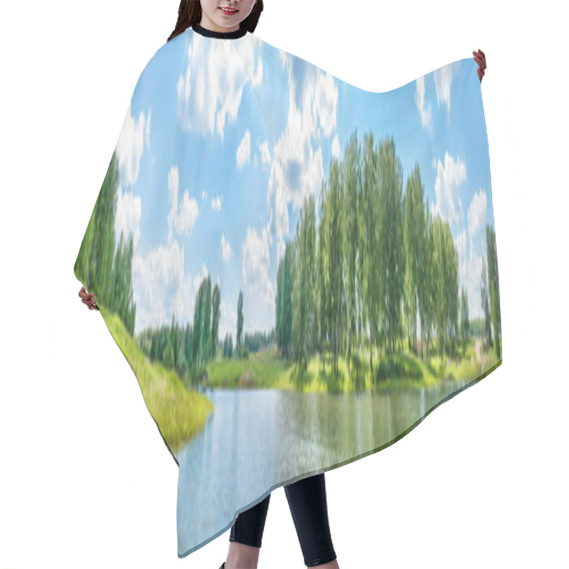 Personality  Beautiful View And Landscape Of Nature, Forests, Fields Against The Blue Sky With White Clouds On A Summer Day Hair Cutting Cape