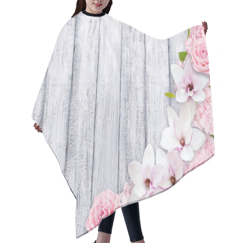 Personality  Magnolia Flowers With Roses And Hortense Hair Cutting Cape