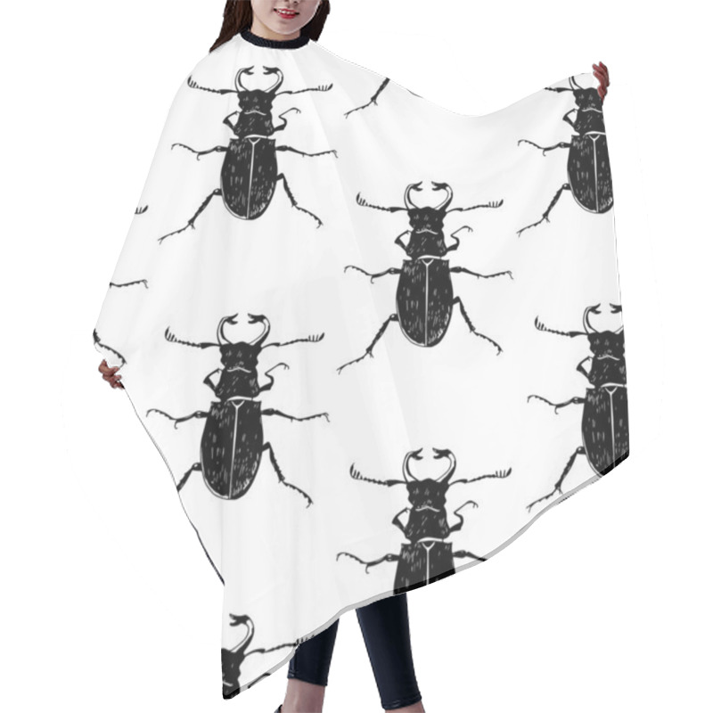 Personality  Seamless Pattern With Trend Beetles Hair Cutting Cape