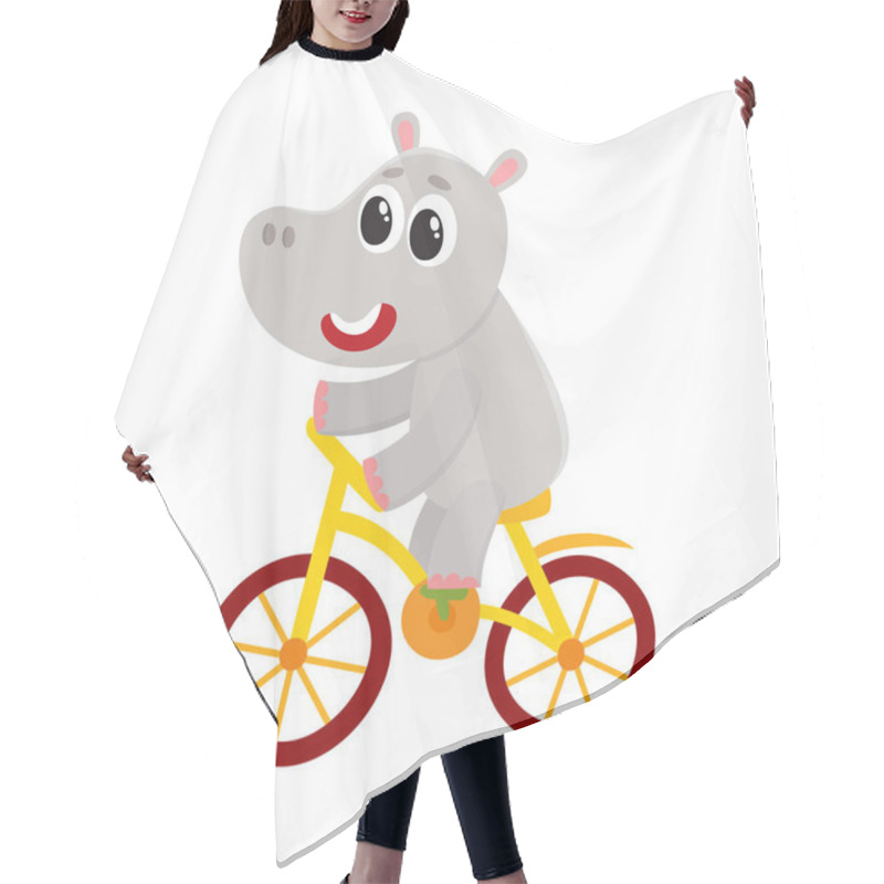 Personality  Cute Little Hippo Character Riding Bicycle, Cycling, Holding Handlebar Hair Cutting Cape