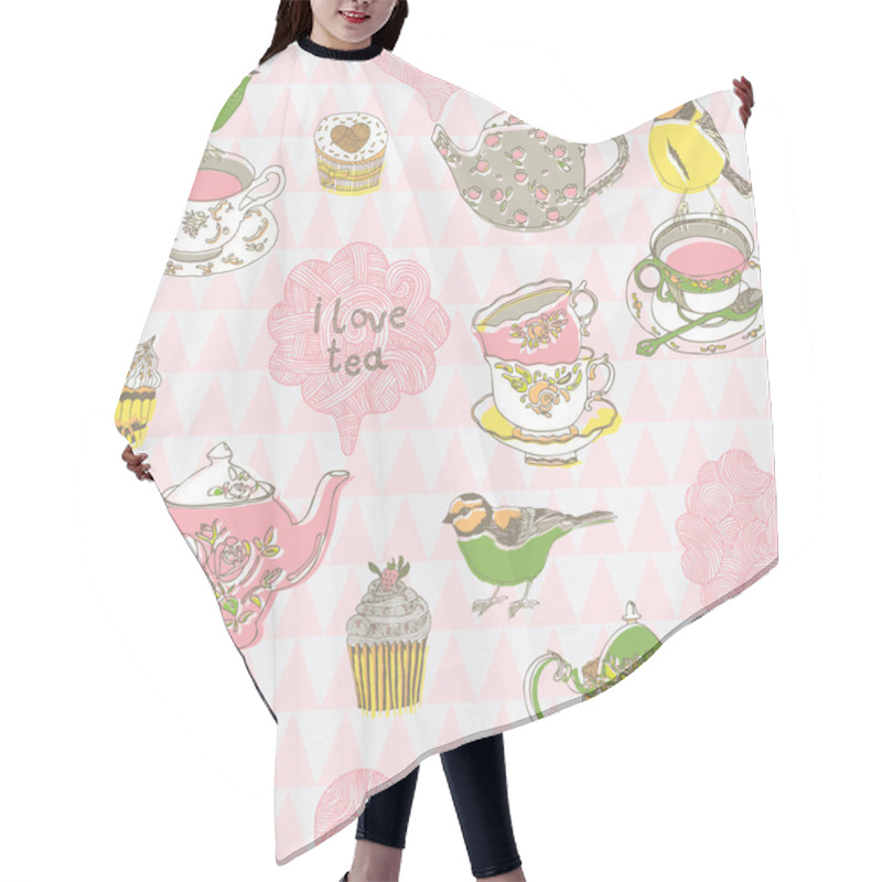 Personality  Cups, Birds And Kettles Pattern Hair Cutting Cape