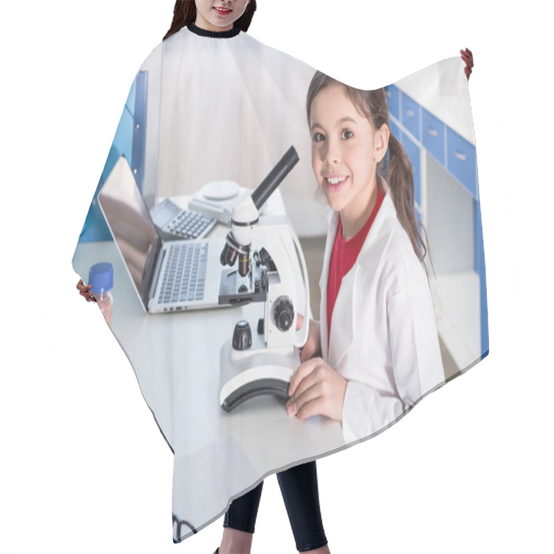 Personality  Girl Using Microscope  Hair Cutting Cape