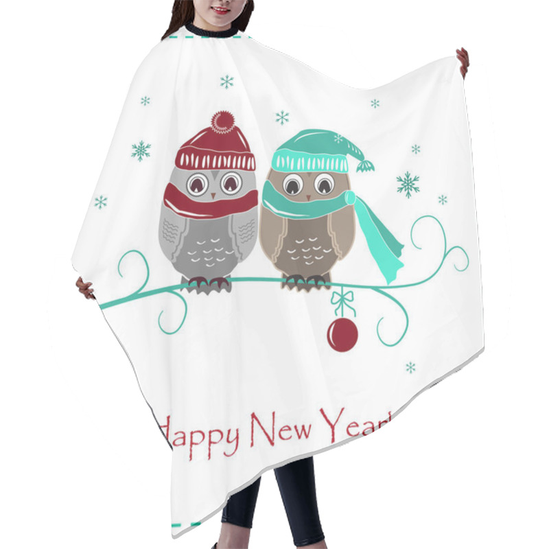 Personality  Cute Winter Card. Two Baby Owls In Hats And Scarves Hair Cutting Cape