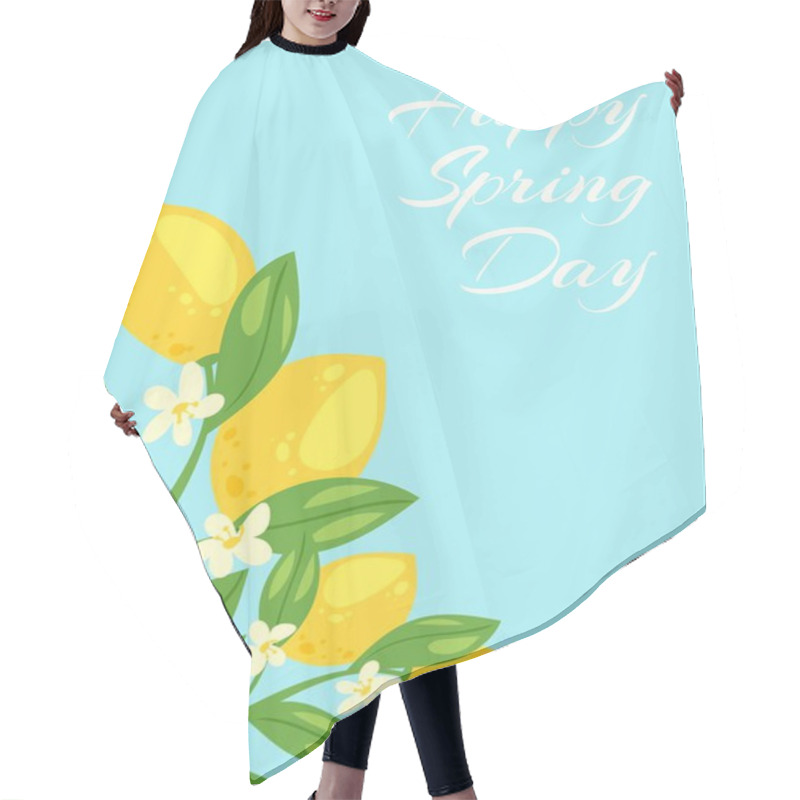 Personality  Spring Day Blossom Lemons Flowers And Fruits Floral Cartoon Vector Illustration Poster. Hair Cutting Cape