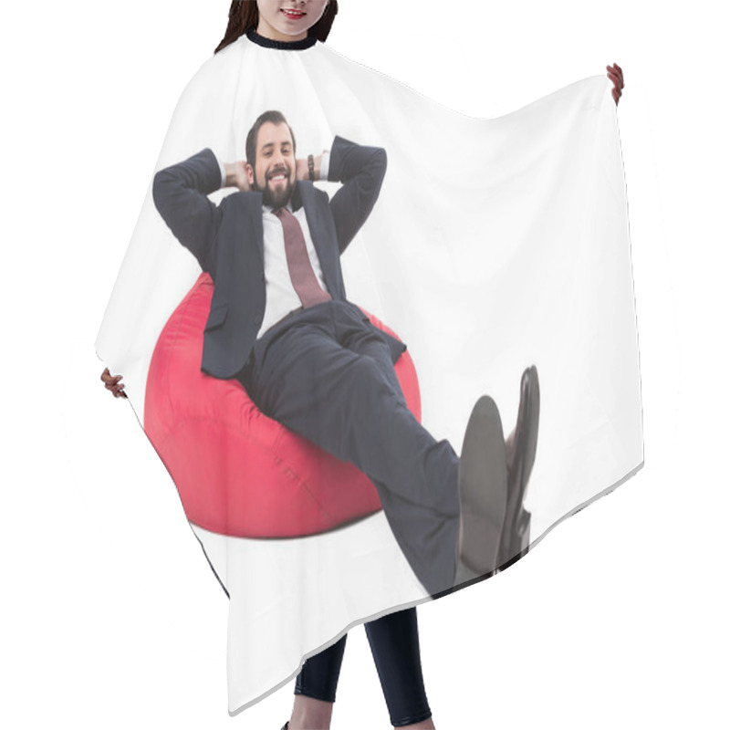 Personality  Businessman Relaxing On Bean Bag Chair Hair Cutting Cape