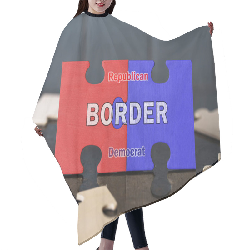 Personality  Border, Republican Democrat Political Divide, Immigration Policy Debate, Interlocking Puzzle Pieces Hair Cutting Cape