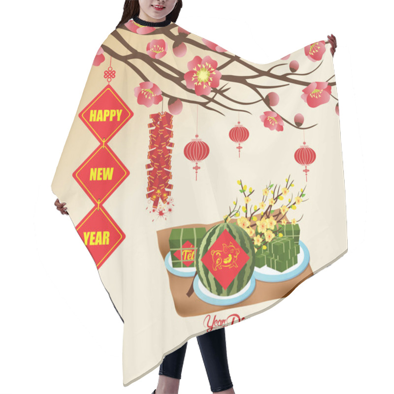 Personality  Chinese New Year 2019 Background Blooming Sakura Branches, Vietnamese New Year. (Translation Tet Lunar New Year) Hair Cutting Cape